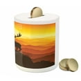 thumbnail image 3 of Antlers Piggy Bank, Deer at Sunset Adventure Wildlife Panoramic Valley Hill Silhouette, Ceramic Coin Bank Money Box for Cash Saving, 3.6" X 3.2", Burnt Sienna Marigold, by Ambesonne, 3 of 4