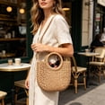 thumbnail image 5 of Straw Tote Bag Handmade Woven Beach Bag Summer Straw Handbag Boho Style Large Capacity Tote Bag for Women Travel Beach Vacation Picnic Resort Daily Use Stylish Rattan Carry Bag Lightweight Summer Use, 5 of 6