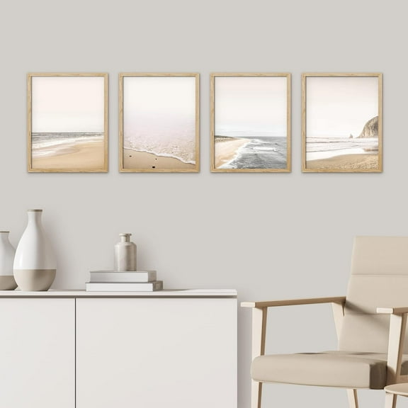 PixonSign 4 PCS Posters Sea Wave Wall Art Set White Minimalist Ocean Beach Seashore Landscape Prints Room Decor Nature Wilderness Multicolor Artwork for Living Room, Bedroom, Office - 8"x10" Natural