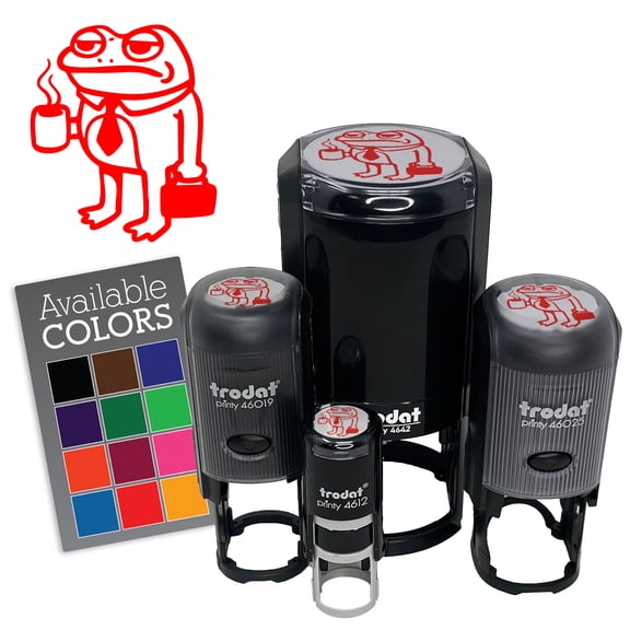 Sad Business Frog Coffee Suitcase Tie Self-Inking Rubber Stamp for Stamping Ink Stamper Crafting Planners - 1/2 Inch Mini - Black Ink