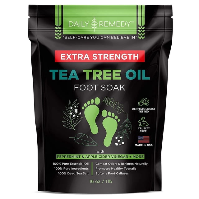 Aceite de árbol de té extra fuerte para remojo de pies con sal de Epsom, fabricado en Estados Unidos, para uñas de los pies, pie de atleta, picazón en los pies, olor persistente y maloliente, pedicura