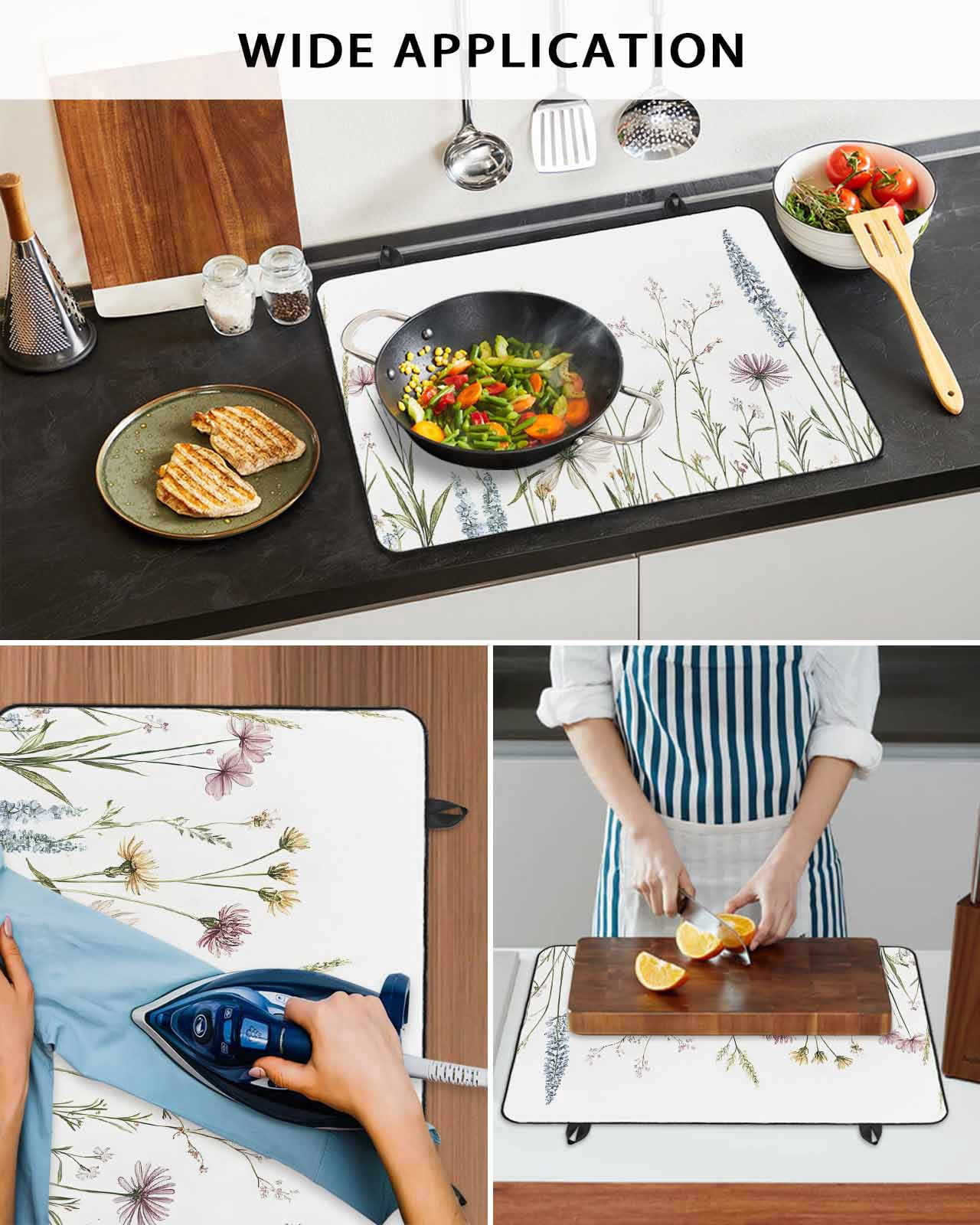 nqOlkjepod Large Induction Cooktop Protector Mat 24"x21", Spring Botanical Floral Stove Top Covers for Electric Stove, Farmhouse Summer Flowers Stove Burner Cover Mats, Glass Top Stove Cover