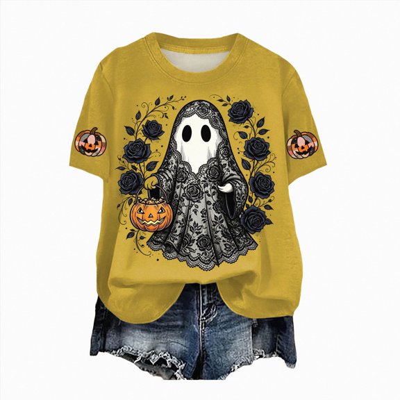Leey-World Womens Halloween T Shirt Halloween Tshirts Women In October Cute Ghost Graphic Halloween Shirts for Women
