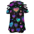 thumbnail image 5 of Cute Colorful Pattern with Hearts Womens Summer V Neck Zipper Top Short Sleeve T Shirt Off Shoulder Top Casual Classy Loose Shirts, 5 of 7