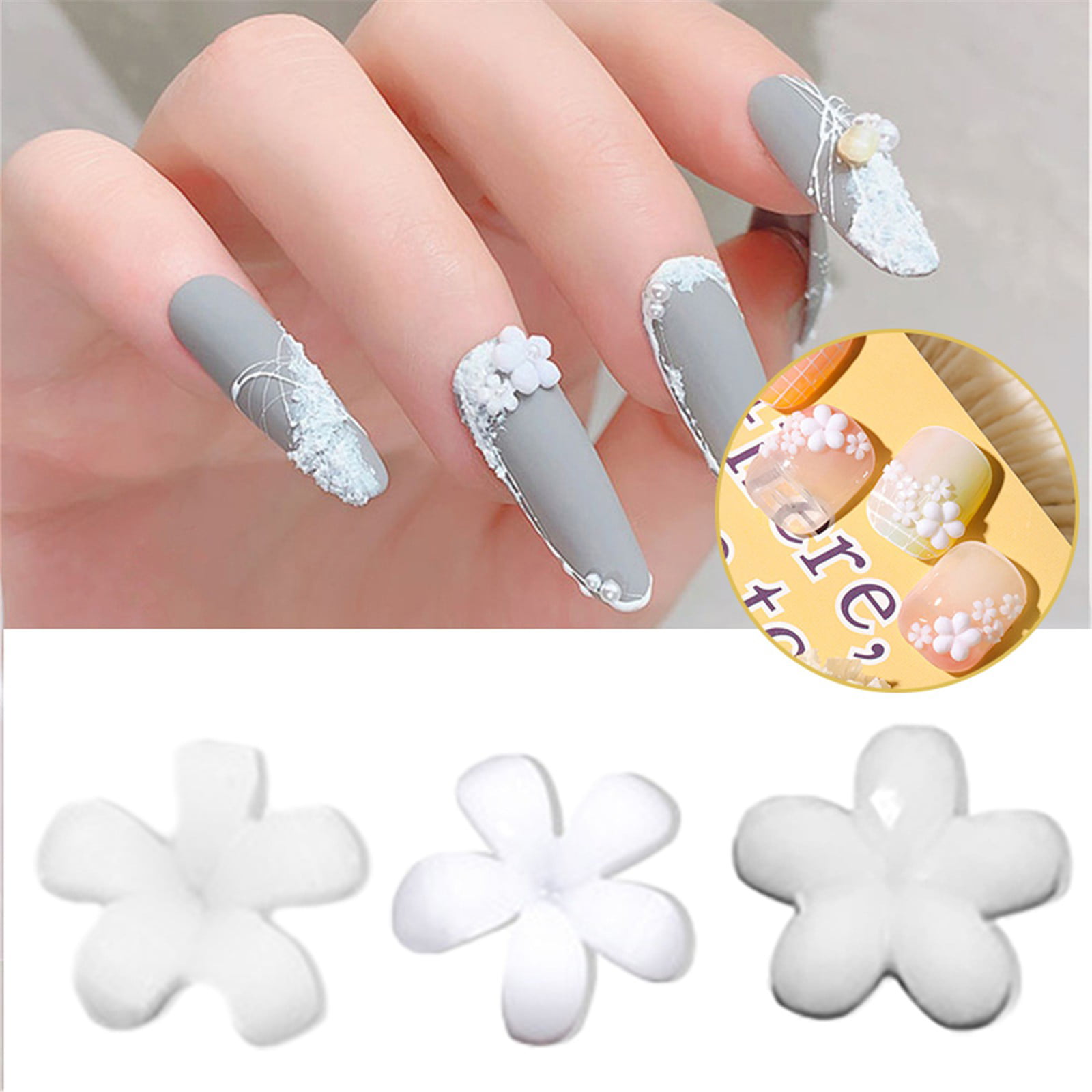 White Pearls Nail Charms Multi Shapes Flower Heart - #61689,PNS