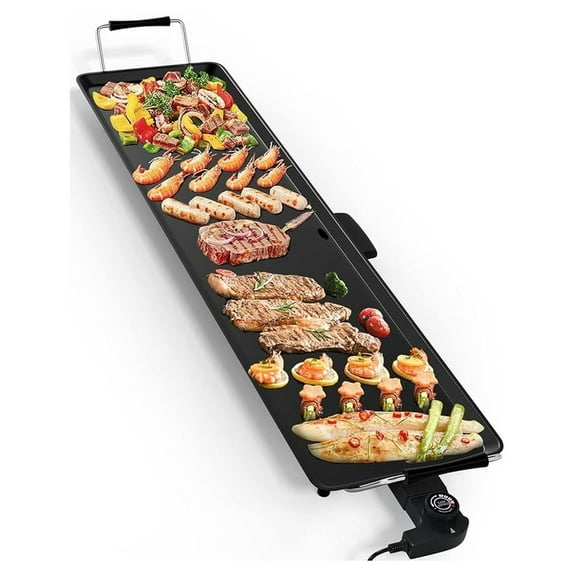 Large Electric Teppanyaki Table Top Grill Griddle, 35'' Indoor Outdoor Nonstick BBQ Griddle w/5 Adjustable Temperature, Portable 2000W Barbecue Plate for Party/Home/Camping Cooking