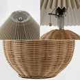 thumbnail image 6 of JONATHAN Y Aksel 17.25" Coastal Scandinavian Rattan/Iron Sphere LED Table Lamp with Pleated Shade and Pull Chain, Natural/Chrome/Dark Beige, JYL1145C, 6 of 7