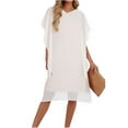 thumbnail image 3 of Mceream Robes pour Femmes Élégantes Chic Irrégulières à Manches Chauve-Souris Robe Fluide Col en V Manches Courtes Ample Robe Midi Décontractée Fête Cocktail Invitée de Mariage Robe Grande Taille Beige m, 3 of 6