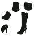 thumbnail image 7 of Stiletto Heels Platform Knee High Boots Women Slouchy Suede Fashion Buckle Strap Zip up Fall Winter Dress Mid Calf Booties Black 8, 7 of 7