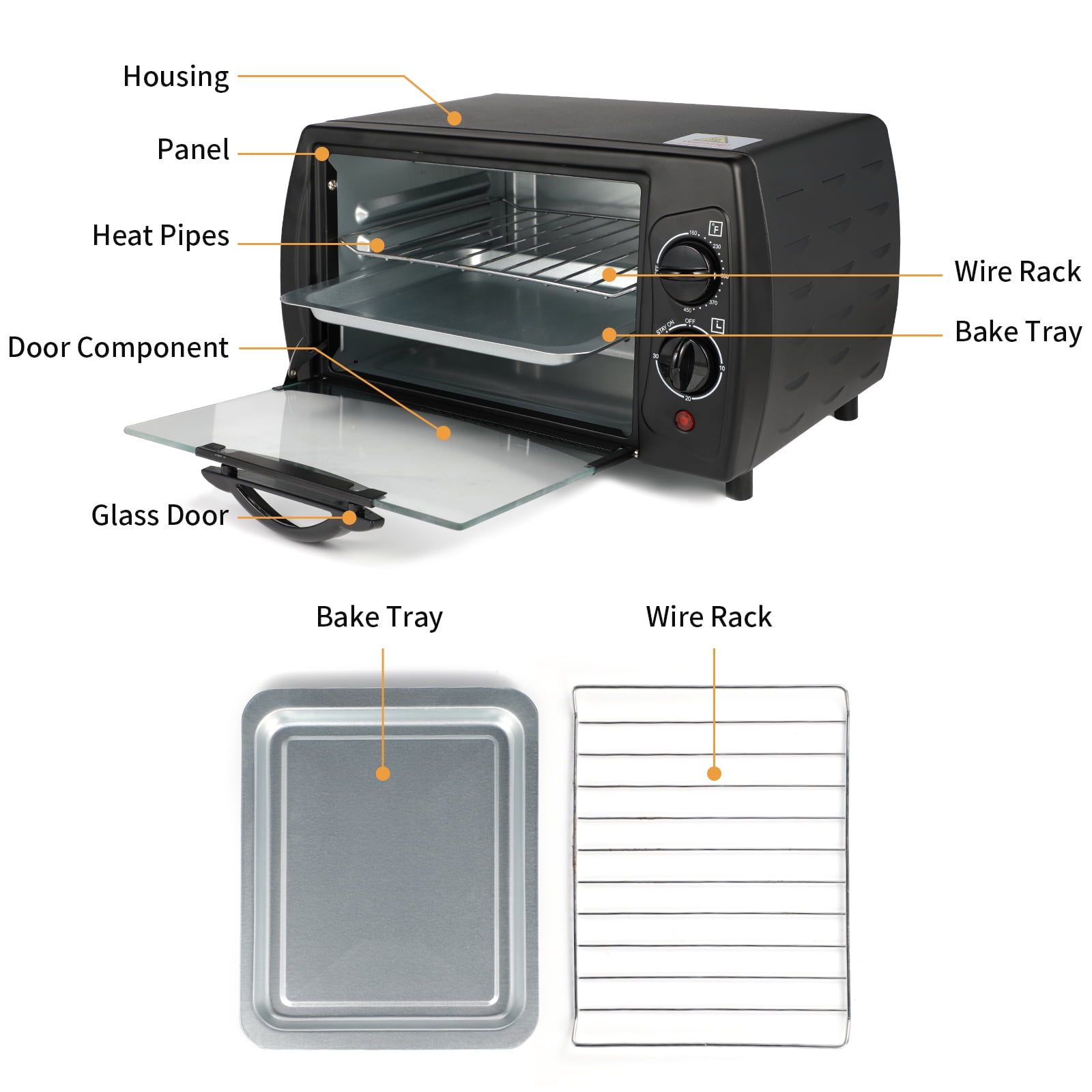 Smart Toaster Oven with 20Litres Capacity,Compact Size Countertop Toaster,  Easy to Control with Timer-Bake-Broil-Toast Setting, 1200W, Stainless  Steel,16x11in,Black,Extra Large