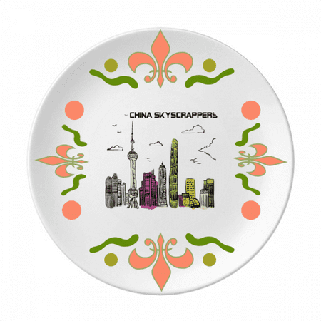 

China Famous Building Skyscraper Flower Ceramics Plate Tableware Dinner Dish