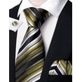 thumbnail image 6 of Barry.Wang Olive Green Silk Ties for Men Sets Woven Black Striped Formal Necktie Pocket Square Cufflinks Wedding Party 4PCS White, 6 of 6