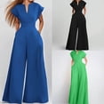 thumbnail image 5 of EASYBRA Womens V Neck Short Sleeve Wide Leg Jumpsuit Elegant Loose High Waist Office Casual Outfit, 5 of 9