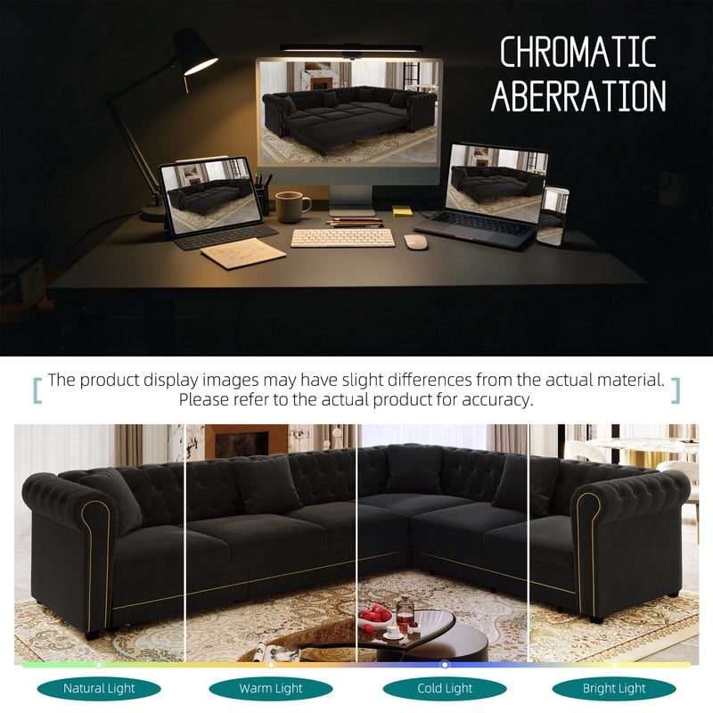 L-Shaped Chesterfield Sectional Sofa Set with Pull-Out Bed, Oversize Convertible Sleeper Sofa, Button Tufted Large Couch