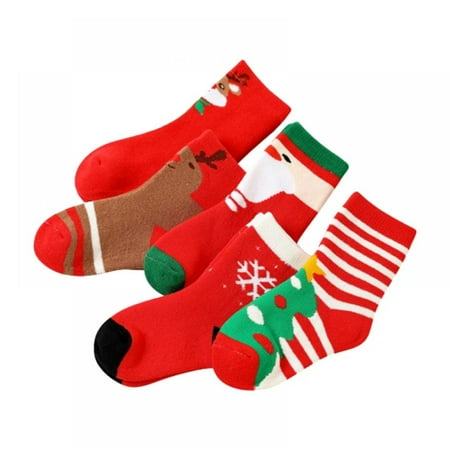 

SYNPOS Christmas Socks Children Socks Christmas Gift Kid Socks for Kid Boy Girl 5 Pairs 1-12 Years