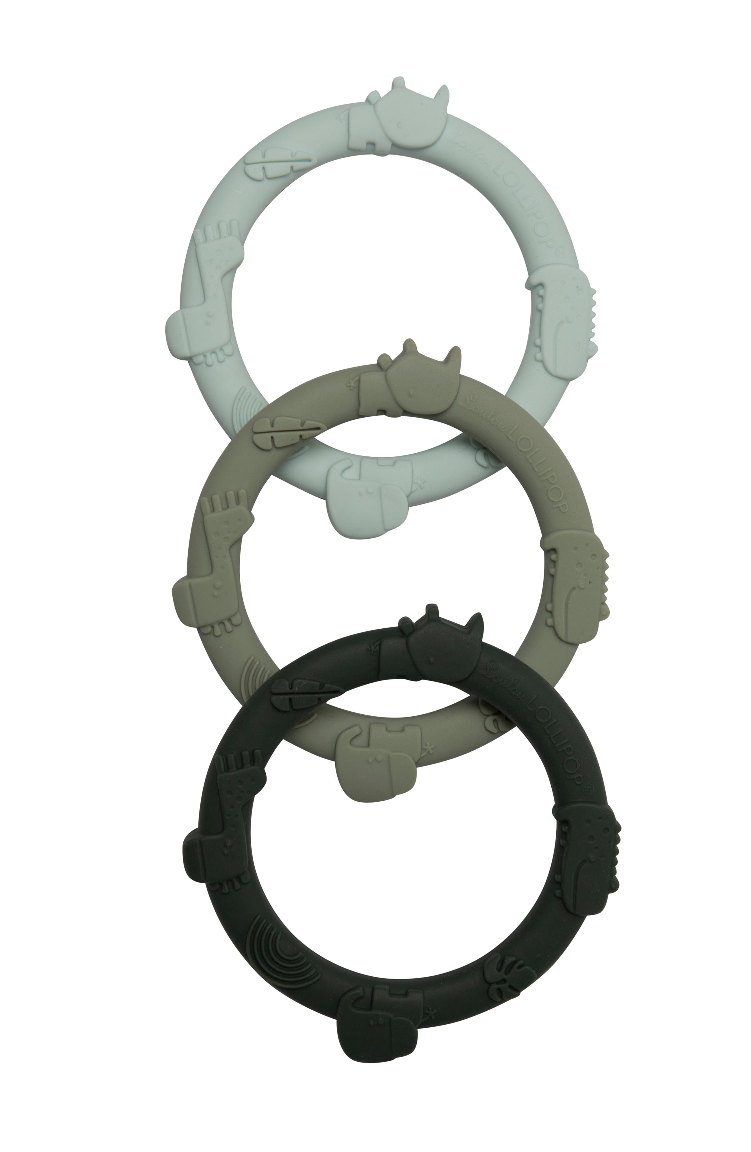 Loulou Lollipop Wild Teether Ring Set for Babies and Toddlers 0 Months+, Easy to Clean, Dishwasher safe, Freezer Safe - Sage Green