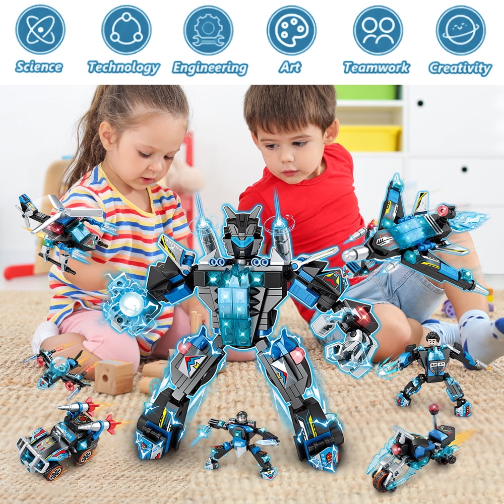 Qlt QIAOLETONG Qlt Stem Robot Building Toys for Boys Age 8-12,908 Pcs 12-in-1 Transformation Ninja Mech Warrior Vehicles Kit Building Block Best Gifts