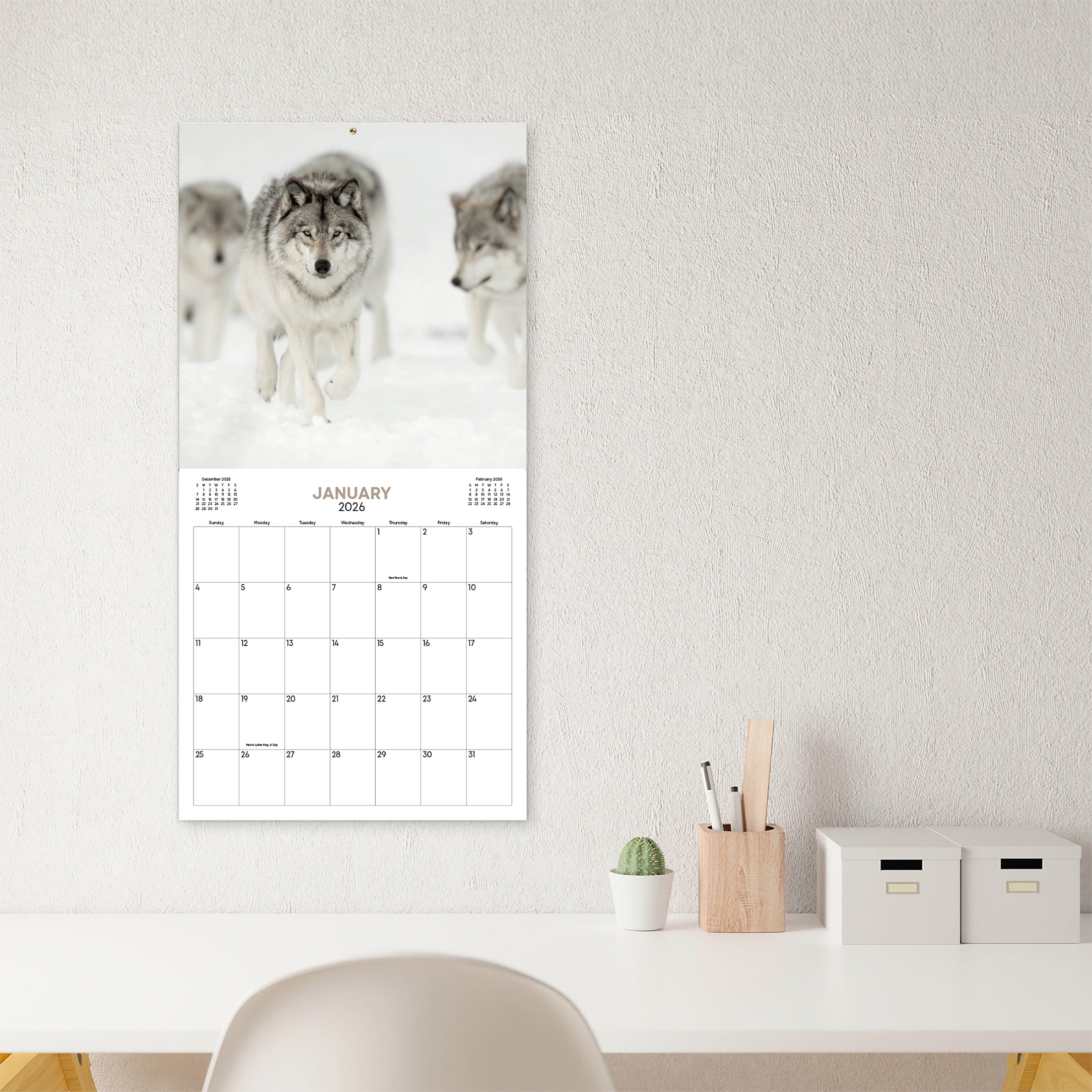 Blue Sky Monthly Stapled Calendar 12" x 12" Wolves (Jan 2026 - Dec 2026)