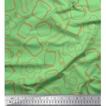 Soimoi Green Cotton Voile Fabric Omlet & Bread Slice Food Print Fabric by the Yard 42 Inch Wide