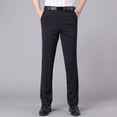 thumbnail image 2 of Moxiu Men Dress Pants Flat Front Stretchy Wrinkle-Free Formal Pants for Business Office Work Slacks Slim Fit Expandable Waist Navy,29, 2 of 9
