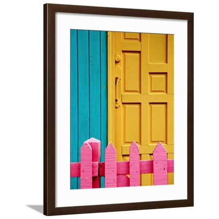 - Painted Door and Fence, Downtown, French Side, Marigot, St. Martin Framed Print Wall Art By Richard Cummins