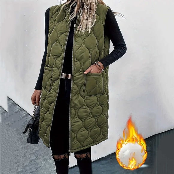Amzcrzy Puffer Vest Women Women's Solid Color Down Mid Length Sleeveless Jacket Quilted Vest Women Puffy Vest Women Down Vest Fleece Vest Women Women's Outerwear Vests Women's Clothing