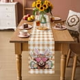 thumbnail image 2 of Easter Table Runner 72 Inches, Farmhouse Spring Bunny Cow Carrots Egg Brown Plaid Bed Runner Dresser Scarves Tabletop for Indoor Outdoor Parties/Ceremony/Banquet, 18" x 72", 2 of 8