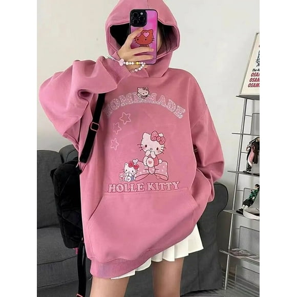 Sanrio Hello Kitty Cotton Pullover Hoodie Sweatshirt Women‘s Loose New Trendy Designer Hip Hop Grunge Streetwear Female Yk2 Tops HOEMLIN