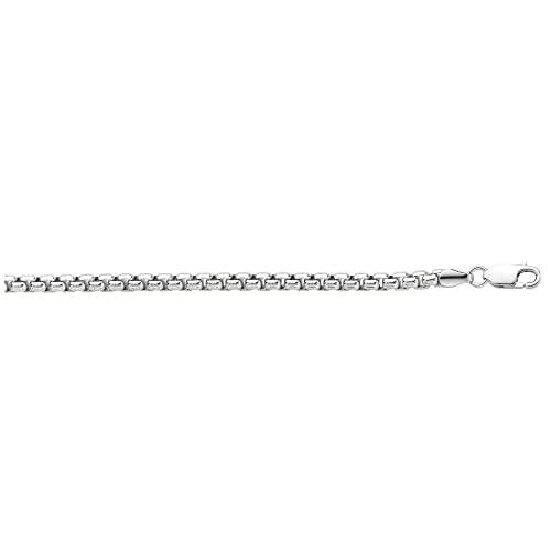 JewelStop Sterling Silver Rhodium 2.5mm Round Shiny Box Chain Necklace, Lobster Lock - 22 Inches