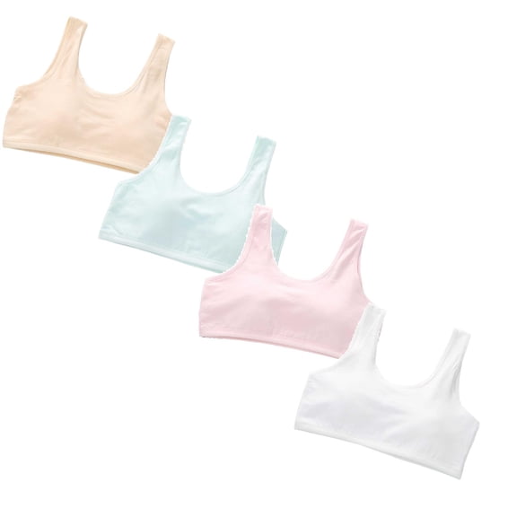 LUOGENLI 4 PCS Crop Top Bra Girls Seamless Sports Bra Training White Teen Bra Camisole Style Lightweight Seamless Kids Girls Bras Comfortable S