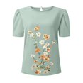 thumbnail image 3 of Gibobby Playera de Manga Corta Casual Suave Camiseta manga corta con cuello redondo y estampado flores para mujer(Verde,CH), 3 of 5