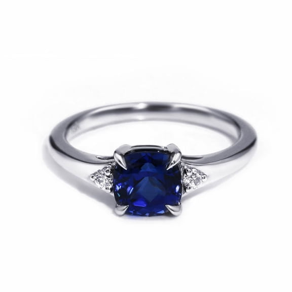 Cushion Cut Lab-Created Blue Sapphire & Moissanite Solitaire Ring for Women in 925 Sterling Silver – Elegant Engagement, Wedding or Anniversary Gift Jewelry