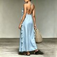 thumbnail image 5 of Women's Halter Neck Maxi Dress, Sexy Open Back Ruffle Beach Sundress, Boho Long Flowy Vacation Dress, Elegant Sleeveless Swing Gown for Pool Party, S-2XL, 5 of 5