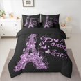 thumbnail image 2 of jejeloiu Purple Butterflies Print 7pcs Bedding Comforter Set,3D Paris Eiffel Tower Queen Bedding Sets For Girls Teens Reversible, 2 of 8