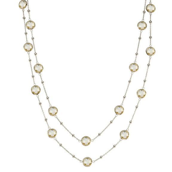 5th & Main Sterling Silver Bezel Necklace with Small Silver Stations and Citrine Round Gemstones