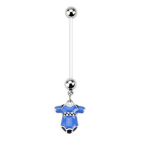 - BodyJ4You Pregnancy Belly Button Ring Blue Onesie Boy 14G Flexible Bioflex Bar Maternity Jewelry