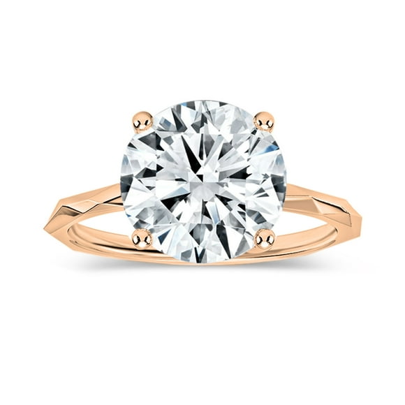ALLORYA IGI Certified 3.00 Carat Solitaire Round Lab Grown White Diamond Textured Shank Engagement Ring for Women in 18K Solid Rose Gold, Size 6.5
