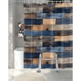 thumbnail image 3 of Split Shower Curtain for Transfer Bench, Navy Blue Brown Wood Fabric Shower Curtains for Bathroom, Farmhouse Vintage Wooden Tub Sliding Transfer Bench Waterproof Bath Curtains 72"x84", 3 of 9
