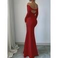 thumbnail image 4 of Women'S Long Sleeve Off the Shoulder Bodycon Dress Elegant Maxi Dress Cocktail Prom Dresses Wine Red M, 4 of 7