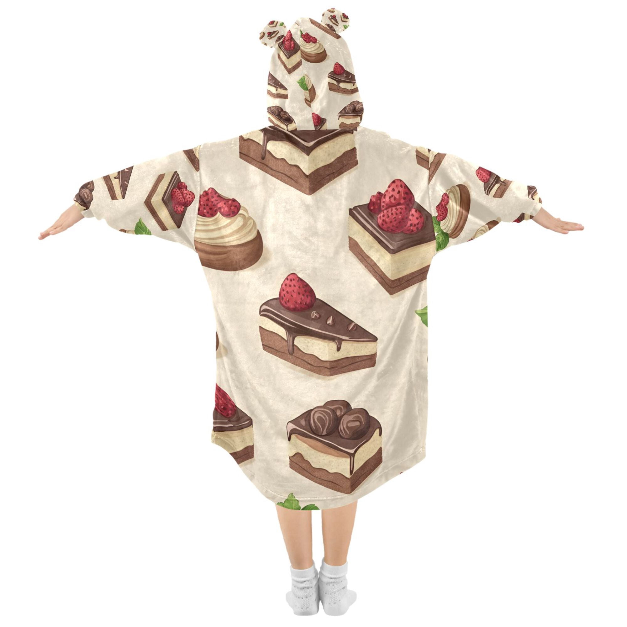 FORMRS Wearable Blanket Hoodie with Sleeves for Kids Cozy Flannel Sweatshirt, Strawberry Cake