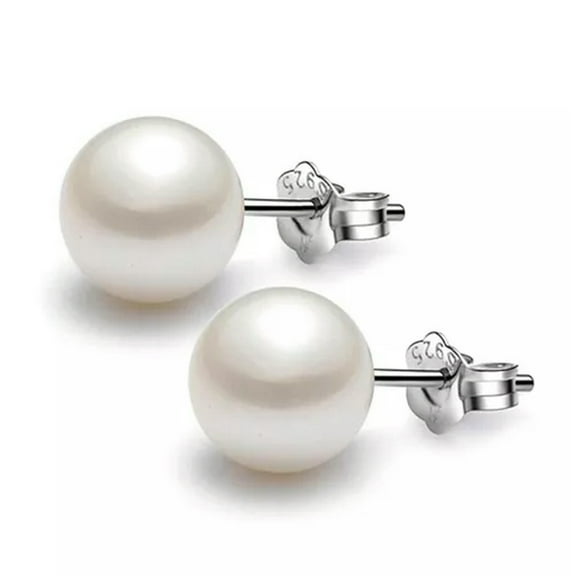 K-KED 8mm 10mm 12mm WHITE SHELL PEARL BEAD / BALL 925 STERLING SILVER STUD EARRINGS-12 mm