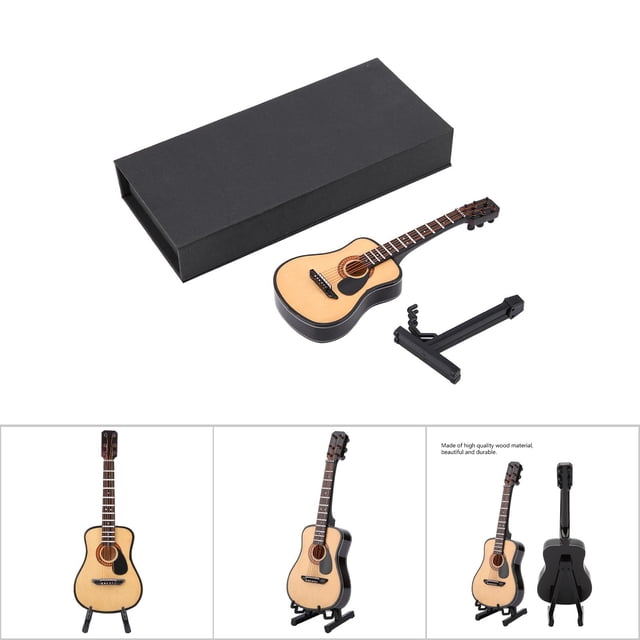 Miniature Guitar, Wooden Guitar Model Display with Guitar Stand and Delicate Storage Box Musical Desk Display Model Mini Musical Ornaments Miniature