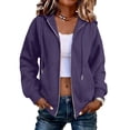 thumbnail image 5 of Women's Zip Up Y2K Hoodies Fall Fashion Long Sleeve Hooded Fleece Sweatshirts Casual Jacket Fall Winter Clothes Purple 3XL, 5 of 6