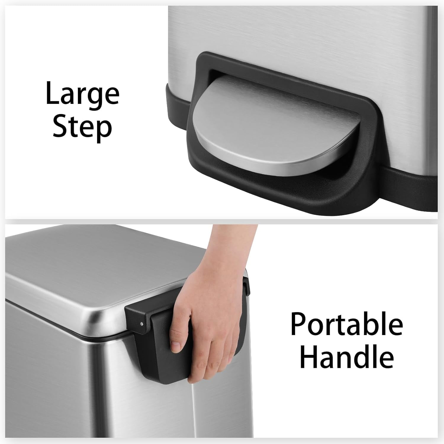 TLSUNNY 13.2 Gal Stainless Steel Trash Can, with Soft-Close Lid, Inner Bucket, Foot Pedal Trash Can, for Kitchen, Bathroom, Living Room