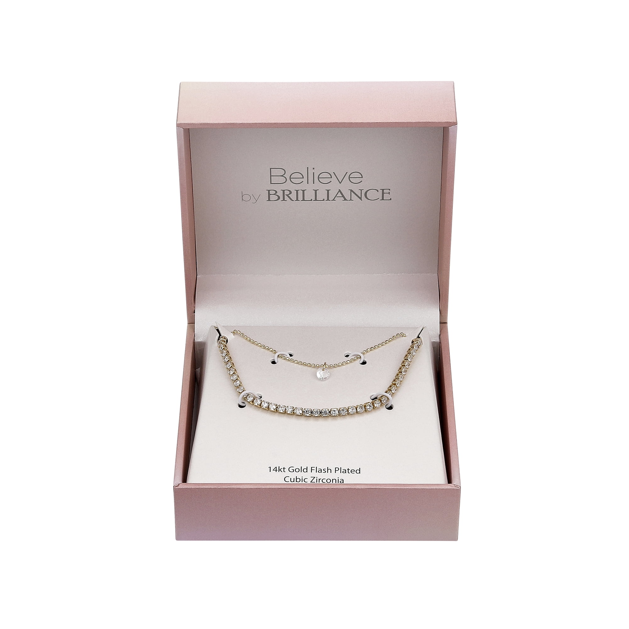 Believe by Brilliance Women's 14Kt Gold Flash Plated Cubic Zirconia Beaded Chain and Tennis Necklace, 16/18+2" Extender