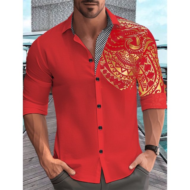 Nueva camisa de solapa de manga larga con botones para hombre con estampado geométrico, ropa de fiesta callejera de moda para hombre