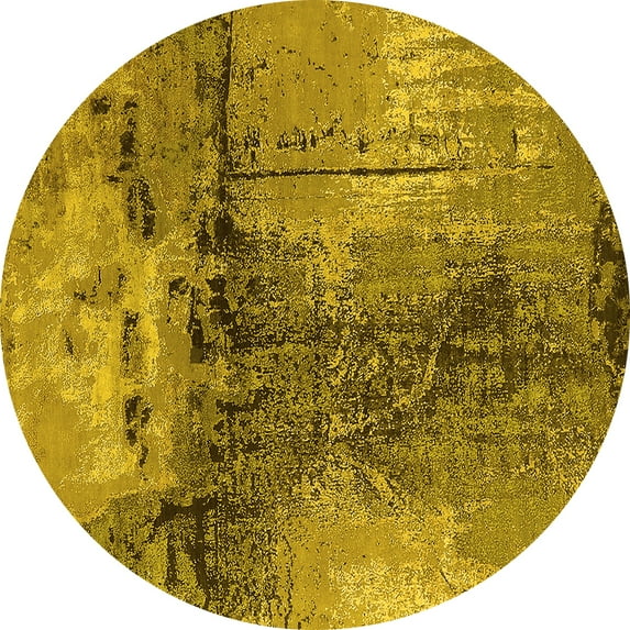 Ahgly Company Machine Washable Indoor Round Oriental Yellow Industrial Area Rugs, 6' Round