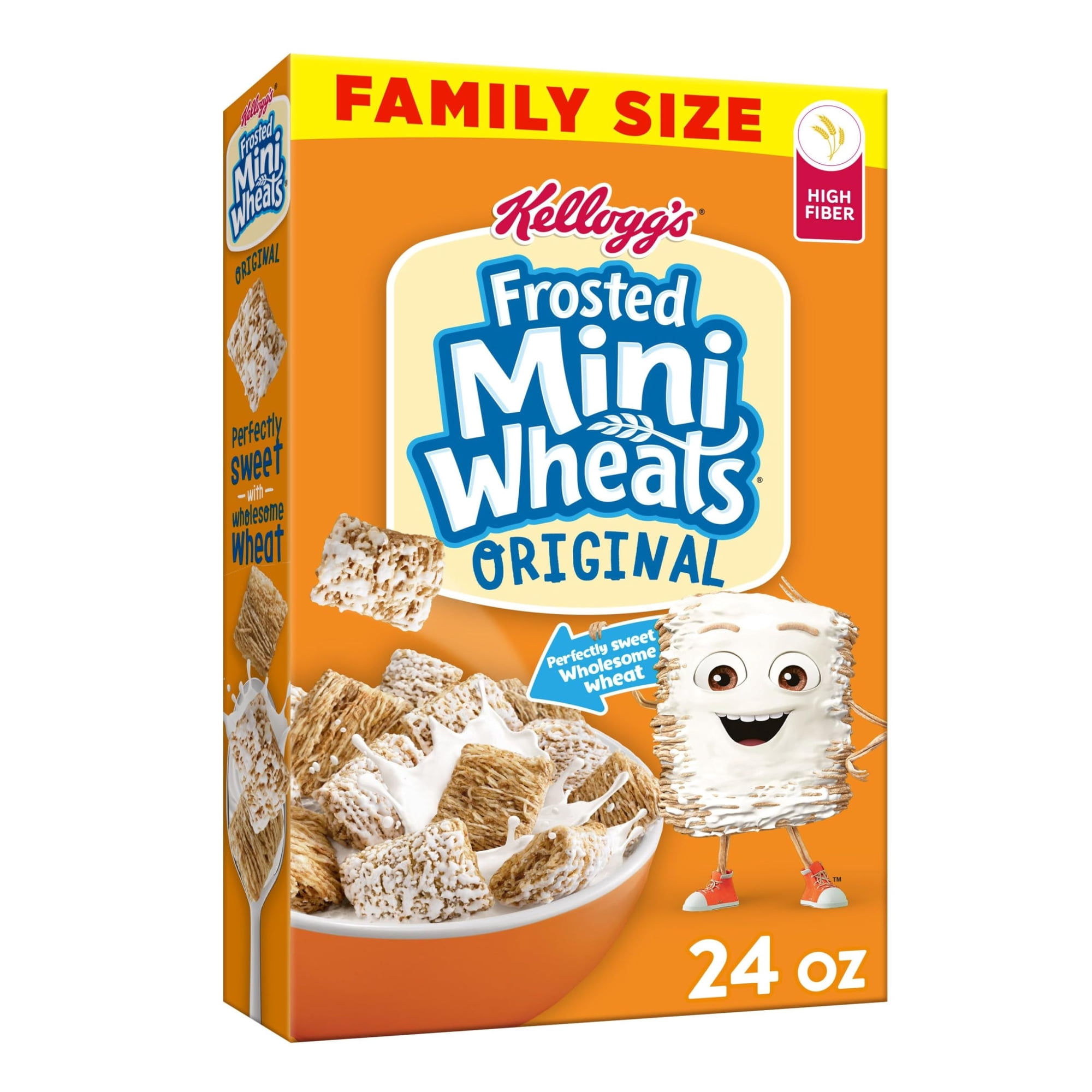 Kelloggs Frosted Mini-Wheats Cold Breakfast Cereal, High-Fiber, Whole Grain, Family Size, Original, 24Oz Box (1 Box)
