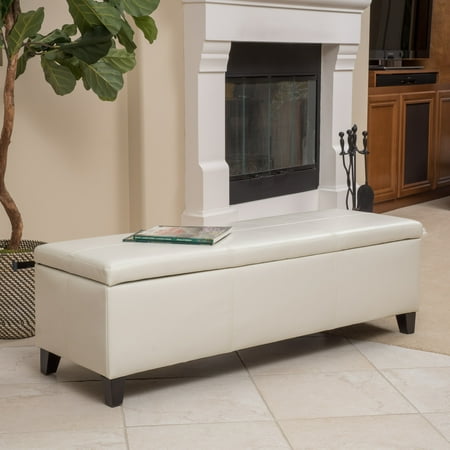 Ivory Faux Leather - Noble House Brendan Ivory Faux Leather Storage Ottoman