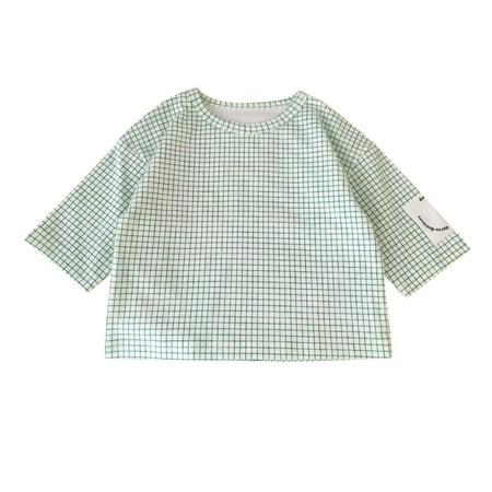 

Zlekejiko Kids Toddler Baby Boys Girls Plaid Patchwork Long Sleeve Blouse Tops T Shirt Outfits Clothes